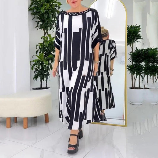 🌸Randig klänning med tryck (ny modell)