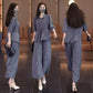 ⏳ Tidsbegränsad Special⏰Fashion Solid Color Sparkle Shirt & Wide-Leg Pants Set