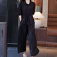 ⏳ Tidsbegränsad Special⏰Fashion Solid Color Sparkle Shirt & Wide-Leg Pants Set
