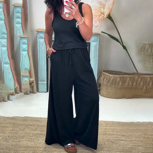 Lässiges Tanktop- und Hosenset mit weitem Bein für Damen