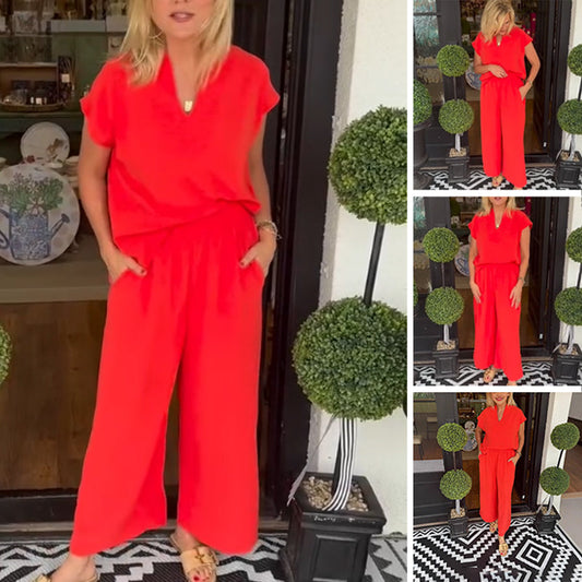 🔥 Tvådelat casual set i enfärgade färger för kvinnor