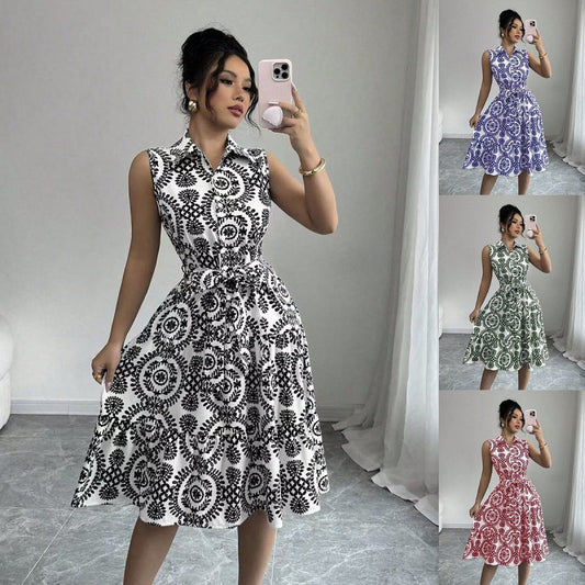 🌸Ny 50% rabatt 💖Elegant ärmlös klänning med tryck för kvinnor