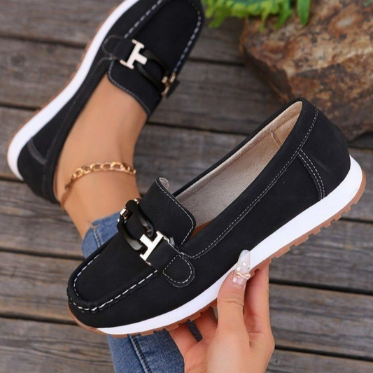 🥿✨Casual Loafers med tjock sula och ovandel i fuskmocka Fotvalvsstöd skor
