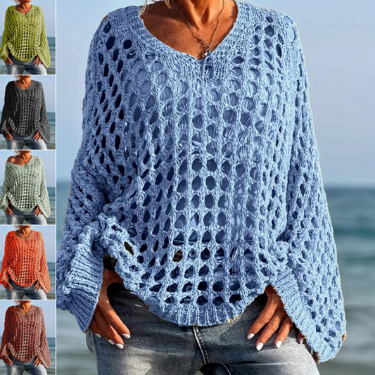 🎉Limiterad försäljning🎉Kvinnor Casual Solid Color Crochet Stickad Topp