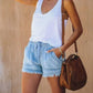 🍃🩳 Jeansshorts med hög midja och dragsko