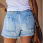 🍃🩳 Jeansshorts med hög midja och dragsko