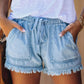 🍃🩳 Jeansshorts med hög midja och dragsko