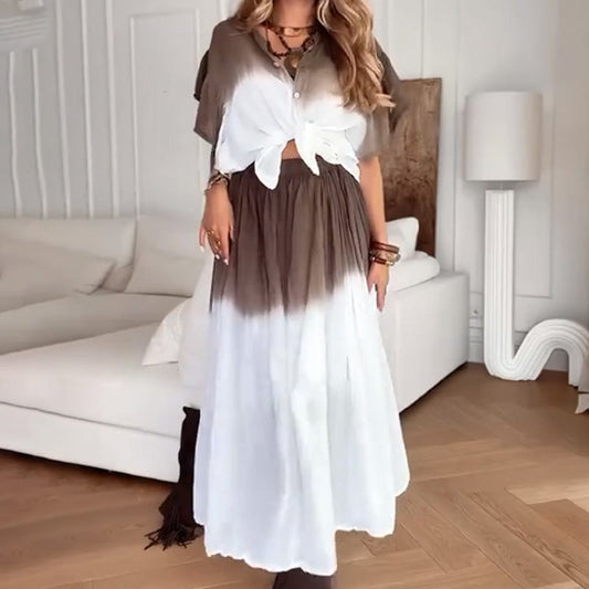 Crop Top Kjol 2-delat set med rufsiga ärmar