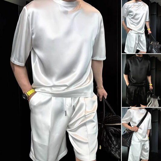 2-delat set med enfärgad topp och shorts för herr