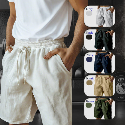 🌿Elastiska shorts med dragsko för män i enfärgat tyg