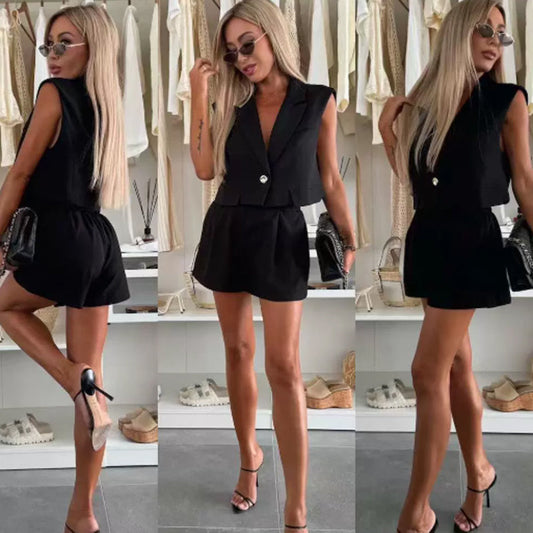 Ärmlös väst och shorts för kvinnor, 2-delat set