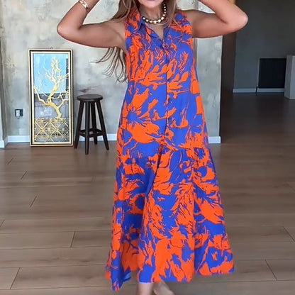 ⏳Tidsbegränsad rabatt✈️Ärmlös maxiklänning med tryck för kvinnor