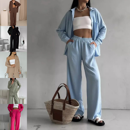 Elegant feminint set bestående av skjorta och byxor