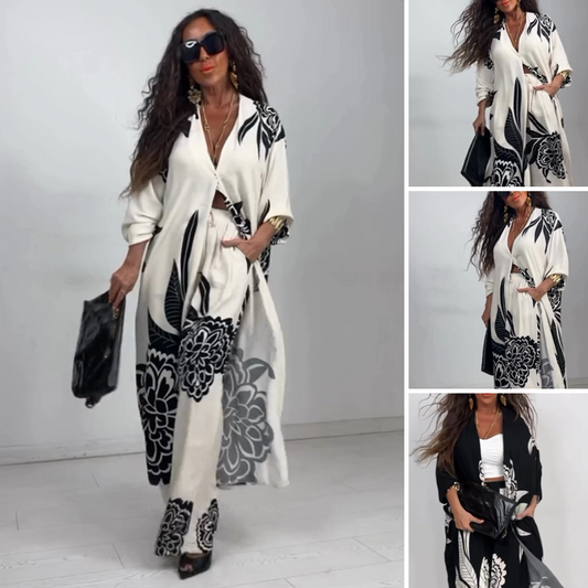 Women's Elegant Printed Top and Wide-Leg Pants Set