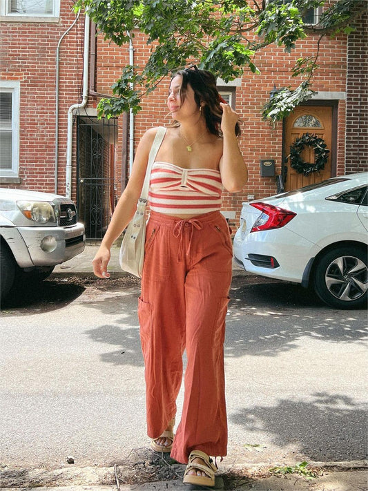 🔥Last byxa med vida ben i linneblandning