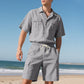 Trendig kortärmad skjorta och shorts för herr, tvådelat set