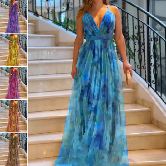 Elegant V-ringad rygglös maxiklänning för kvinnor