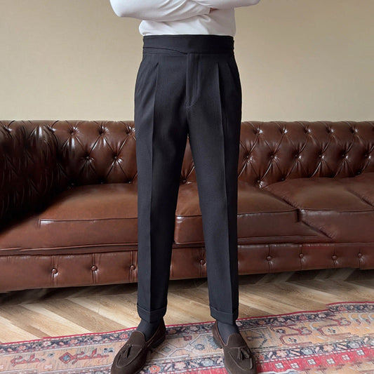 Plisserade byxor med hög midja för herr