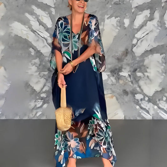 Maxiklänning med tryck och split för kvinnor