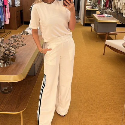 Sidostrecksbyxor med vida ben, 2-delat set