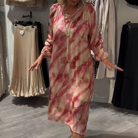 Mjuk rosa långärmad klänning för kvinnor