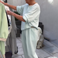 Löst sittande långärmad topp och joggingbyxor för kvinnor, 2-delat set