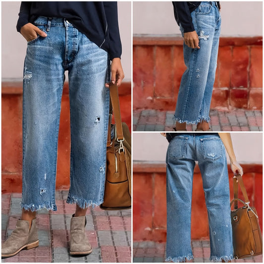Straight-Leg Denim Crop Pants