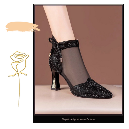 ⏳Ny produktkampanj gäller endast i 3 dagar⏳Snygga ankelboots med grov klack och strass-mesh