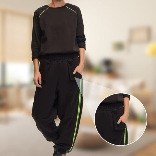 🎉2025 Nya produkter i het försäljning✨Svart långärmad topp och joggingbyxor i set
