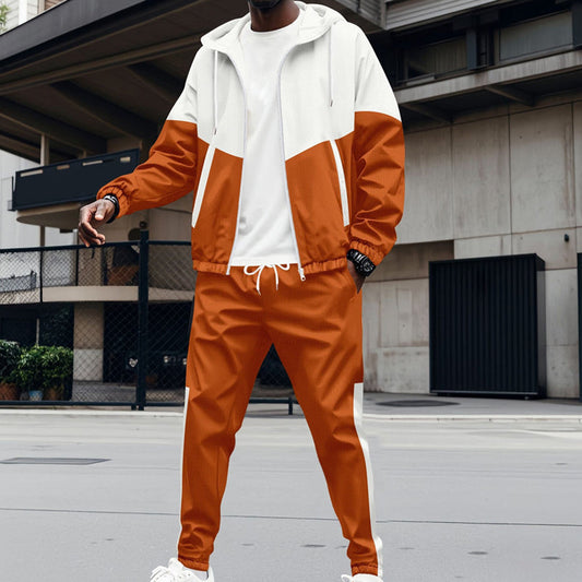 Kontrastfärgad hoodie och avsmalnande joggingbyxor för herr, sportset
