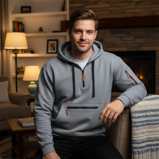 Varm utility-hoodie med kvartlång dragkedja för herr –👏Komfort, stil och praktiskhet i ett mångsidigt plagg!