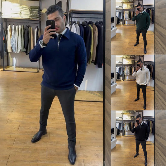 💥Nyheter Specialerbjudande – Slim fit-tröja med halv dragkedja för herr