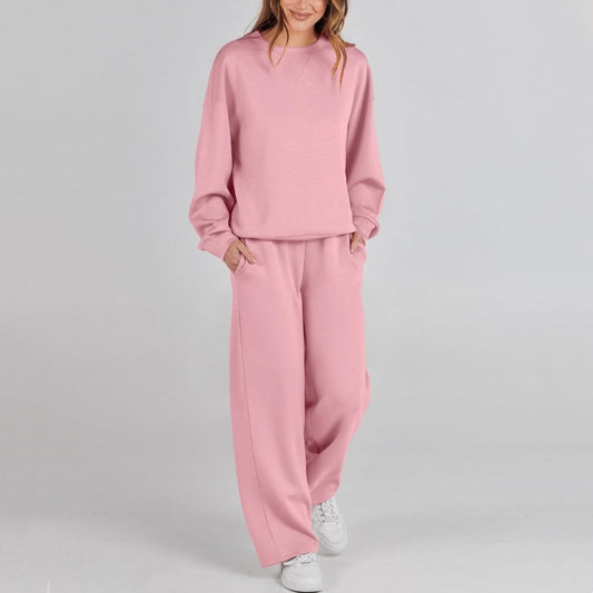 Höstens tvådelade casualset för damer – stickad tröja och byxor med vida ben