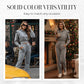 🌸2-delat Ribbad Långärmad Crop Top & Wide Leg Byxor Set – Matchat Loungeoutfit