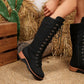 Knähöga snörstövlar för damer med dragkedja