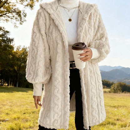 Mjuk midi-lång jacka för damer med fickor