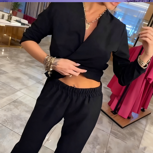 Elegant blus med V-ringning och palazzobyxor