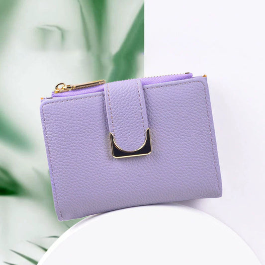 Kort plånbok för kvinnor med dragkedja och myntfack