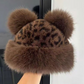 Retro leopardmönstrad mössa med björnöra för kvinnor