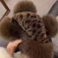 Retro leopardmönstrad mössa med björnöra för kvinnor