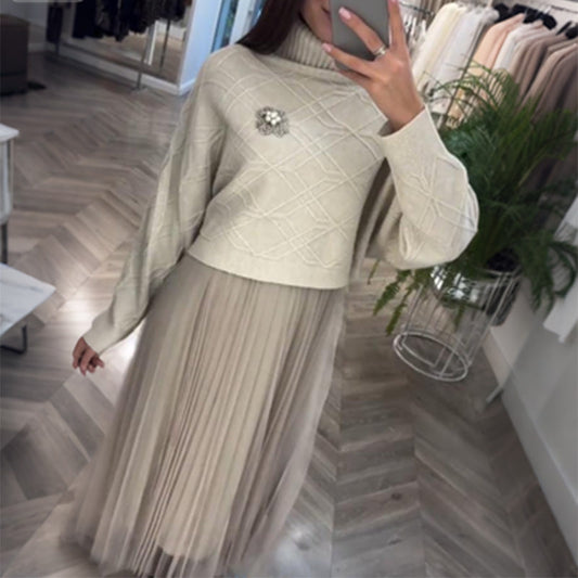🌟 ELEGANT TURTLENECK-TRÖJA OCH TYLLKJOL FÖR DAMER, 2-DELAT SET