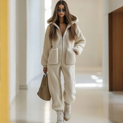 Varm damjacka med huva och dragkedja (med fickor)