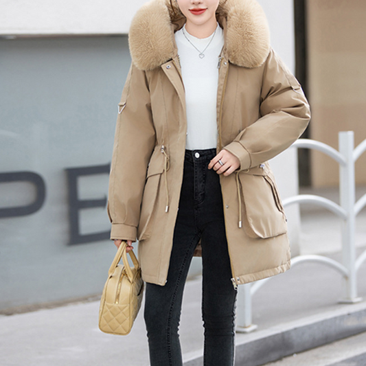 🎊🎅Julkampanj🎊🎅Varm damrock med avtagbart foder och huva i fuskpäls