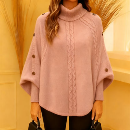 Elegant ponchotröja med hög hals för damer