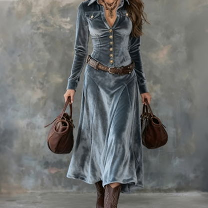 Långärmad maxiklänning i sammet för kvinnor