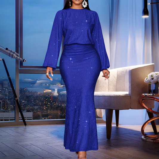 🎅Julrea 50 % rabatt🎉Lång veckad sjöjungfrudress med paljetter för damer