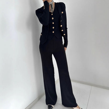 3-delat tröjset för kvinnor med V-ringad tankkofta och byxor