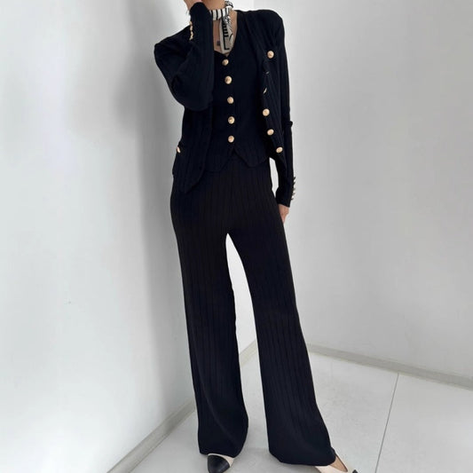 3-delat tröjset för kvinnor med V-ringad tankkofta och byxor