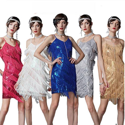 Kvinnor Hängslen Patchwork Tassel Elegant Temperament Kvällsfest Stil Klänning