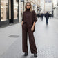 🔥Tvådelat set för damer – Asymmetrisk tröja + byxor med vida ben, avslappnad passform och mjukt tyg, extremt bekvämt 👚✨